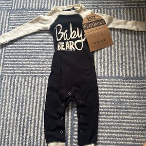 NWT Lazy One Black and Cream "Baby Bear" Infant Footie